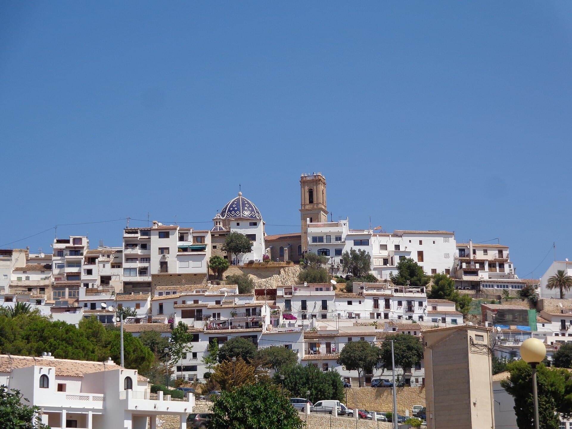 The white houses of Altea’s old town, crowned by its church tower and blue-tiled dome