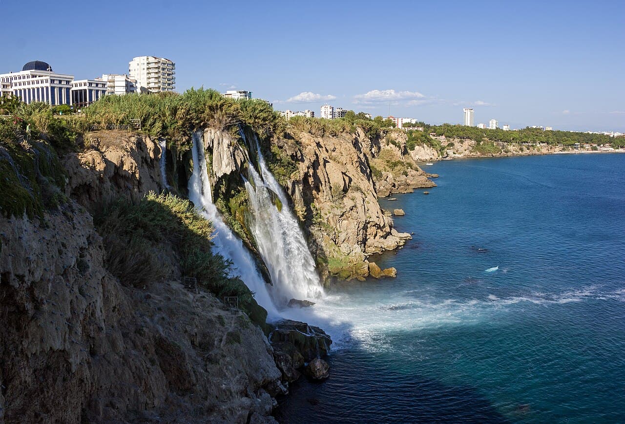 The Lower Düden Waterfall falling from the cliffs into the sea