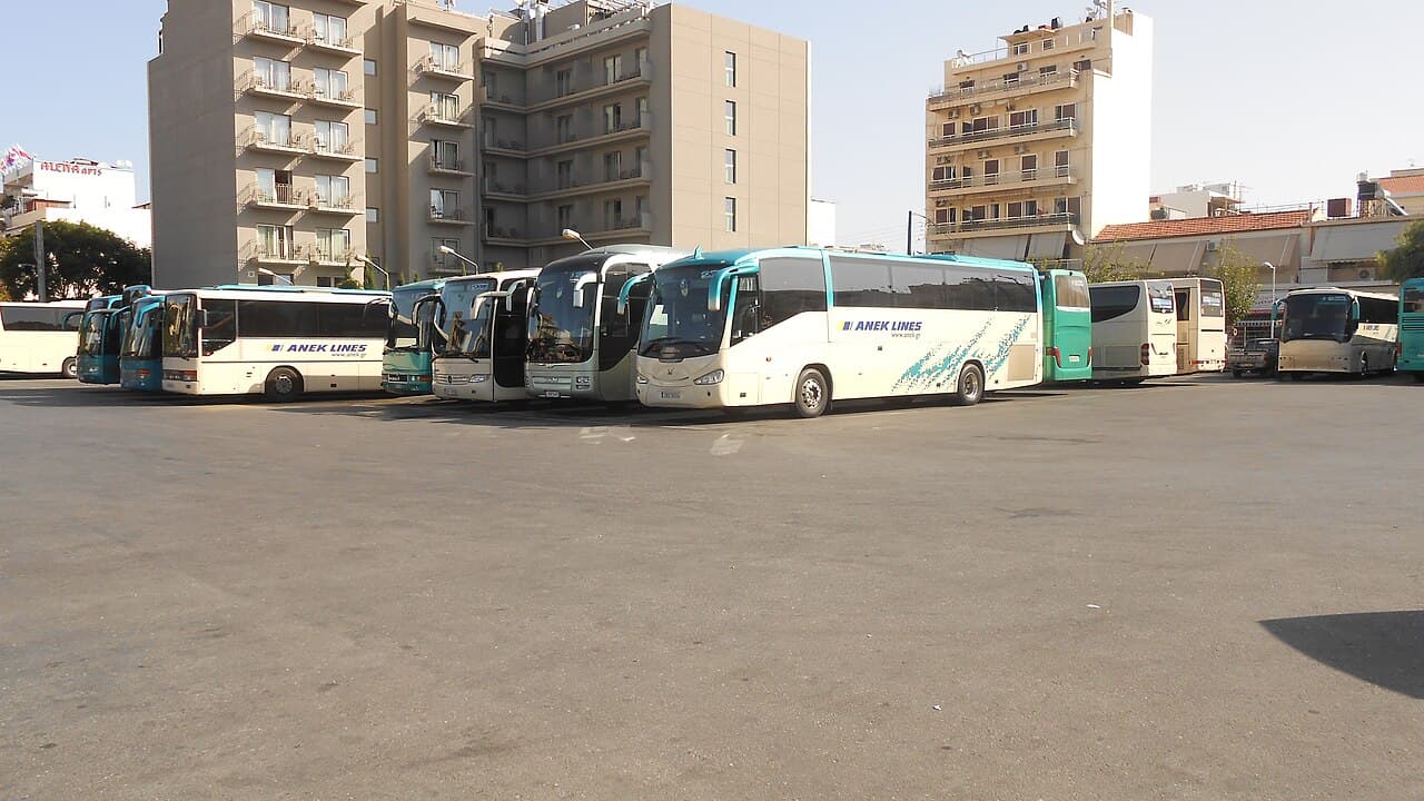 KTEL Chania–Rethymno coaches parked at the central bus station in Chania