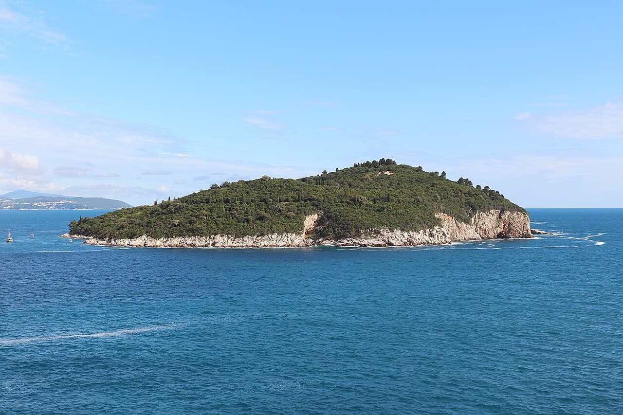 The wooded island of Lokrum in the deep blue Adriatic off Dubrovnik