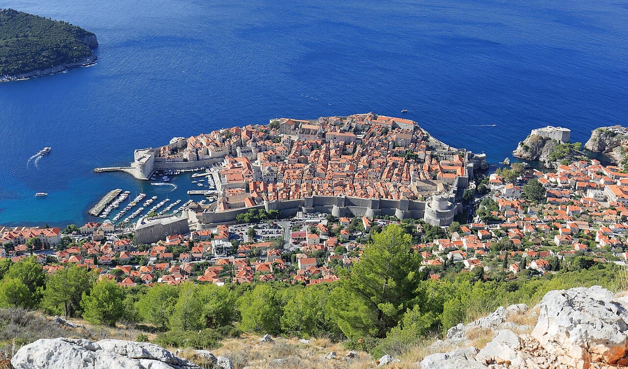 The Old Town of Dubrovnik and Lokrum seen from the top of Srđ