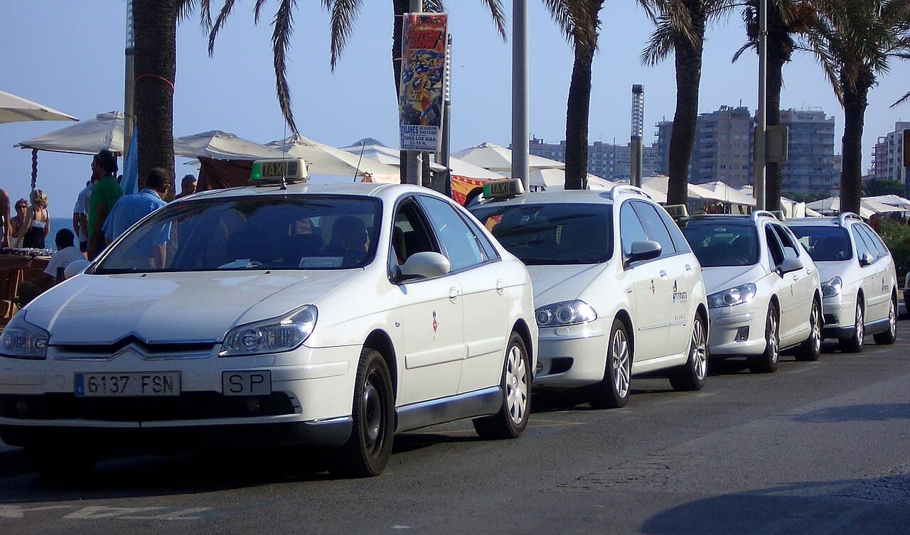 Taxis waiting at a rank in Blanes, on the Costa Brava