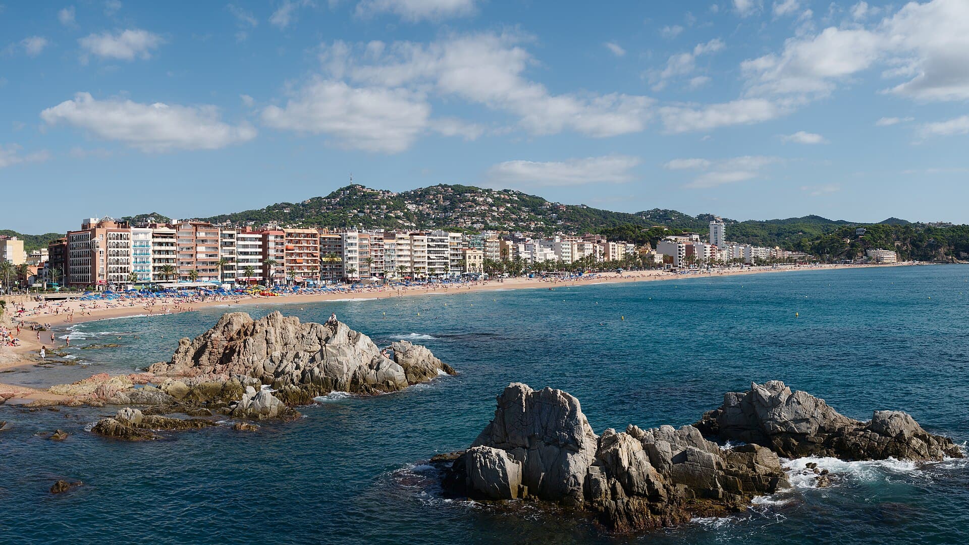 The main beach at Lloret de Mar seen along the bay