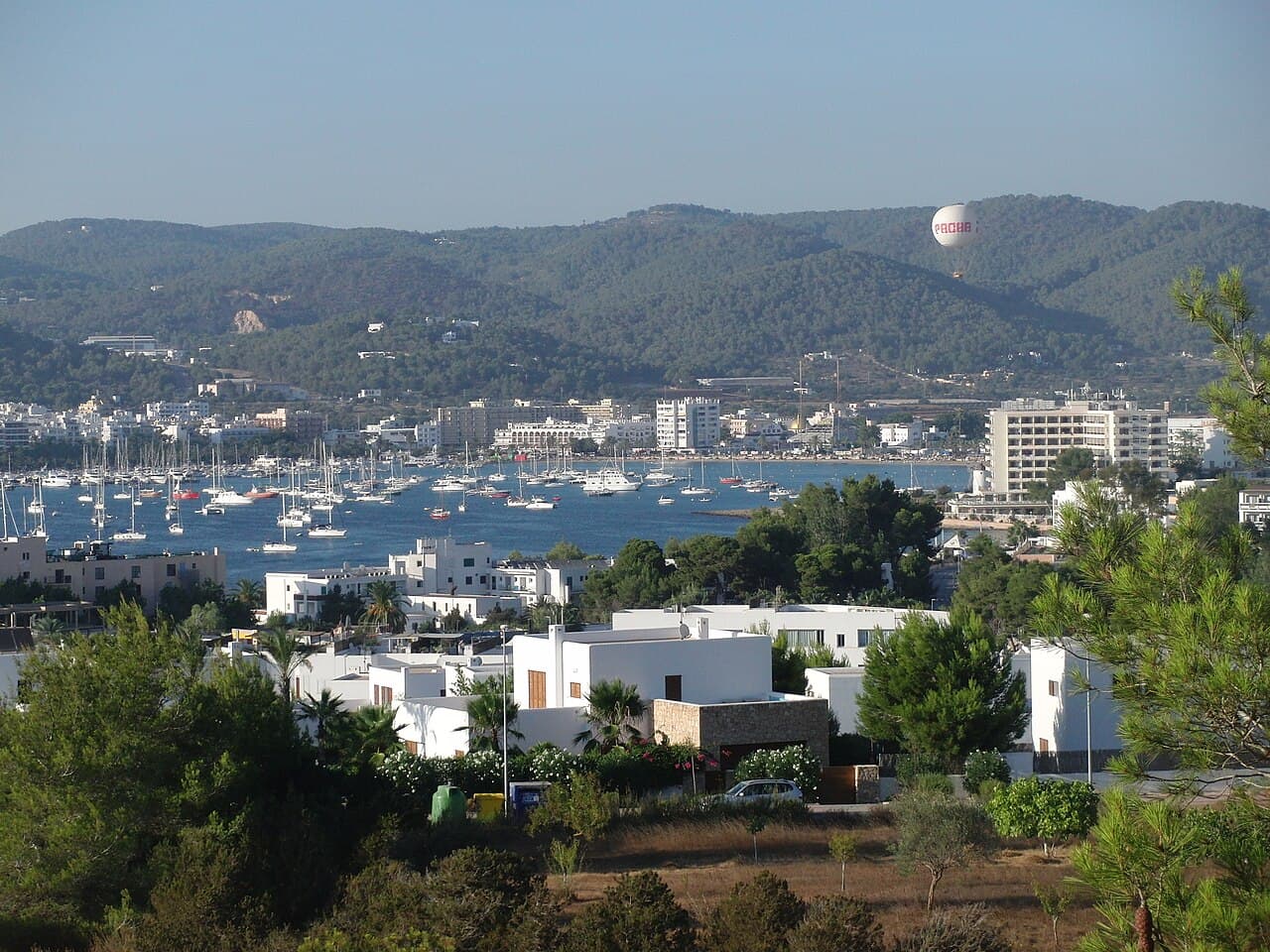 The bay and moorings of Sant Antoni de Portmany seen from the hillside above