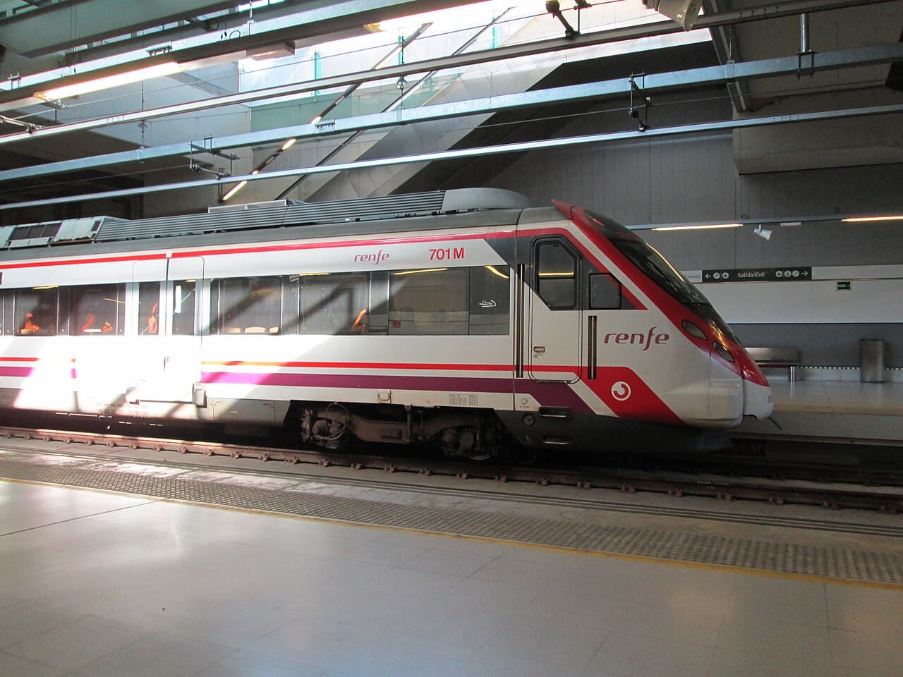 A Renfe Cercanías train at the platform of Aeropuerto station in Málaga