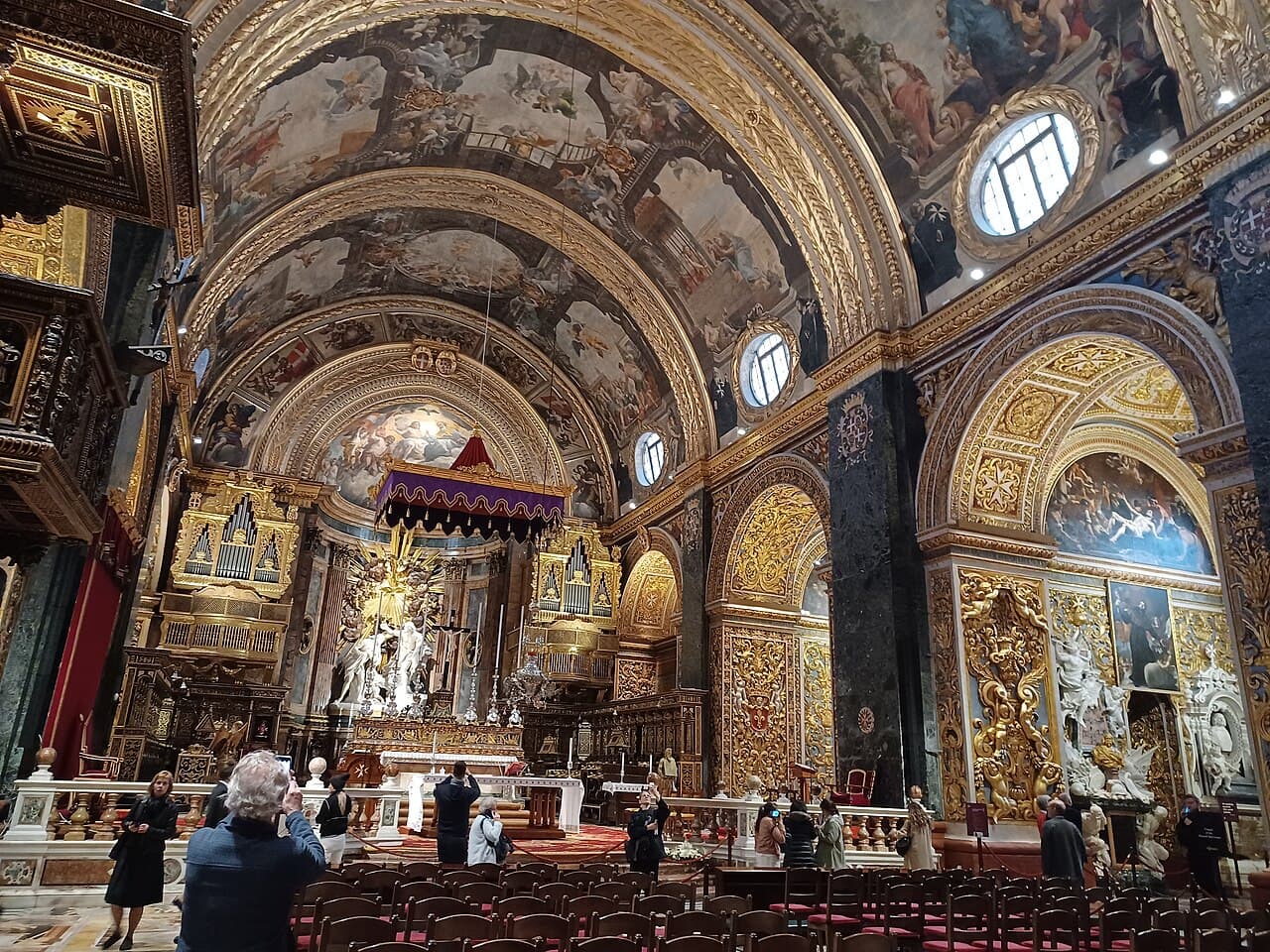 The gilded Baroque nave of St John’s Co-Cathedral in Valletta