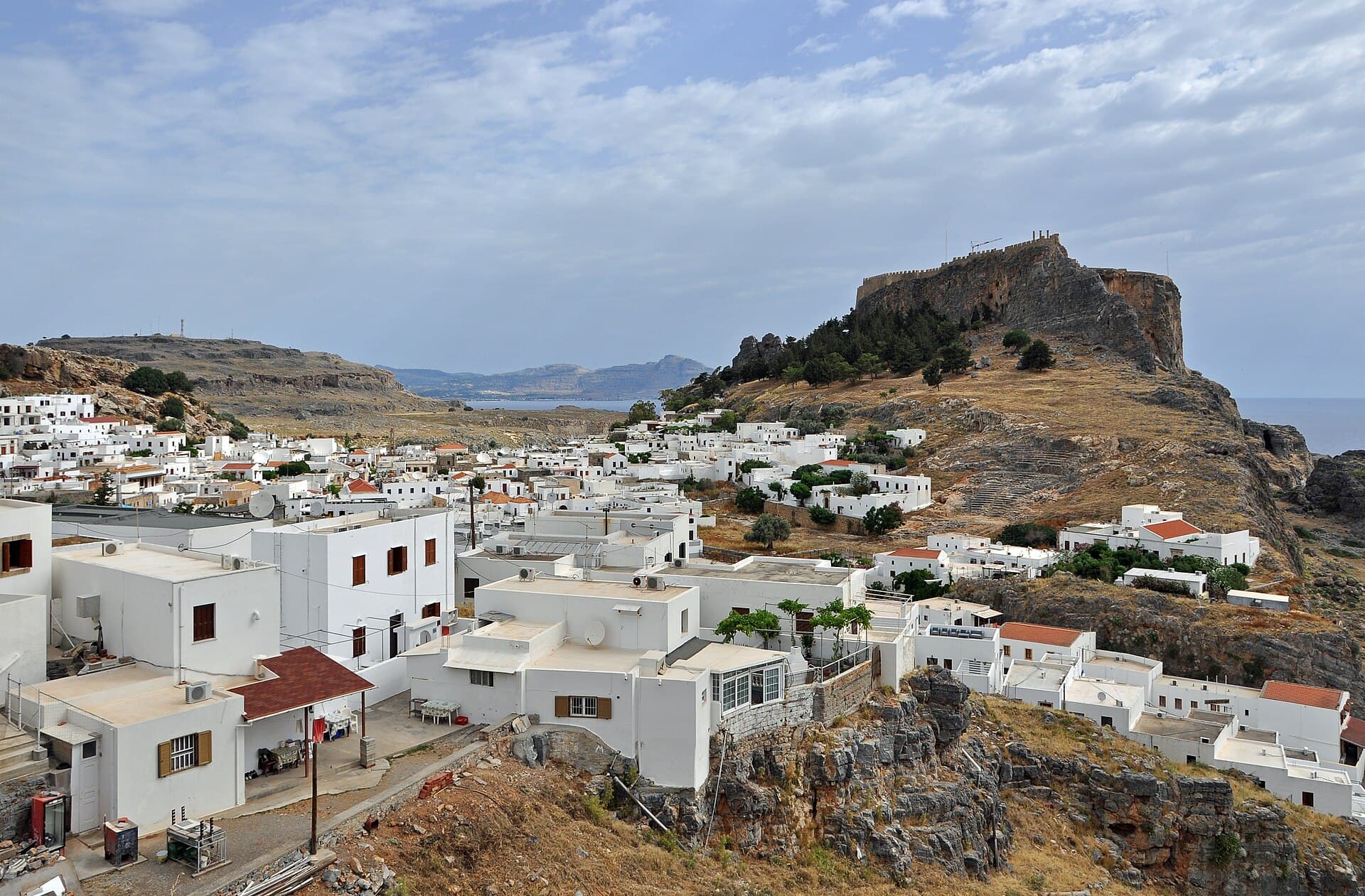 The white houses of Lindos beneath the acropolis rock