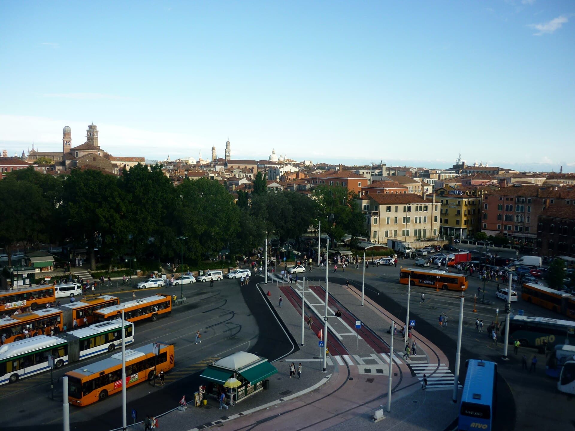 Buses at the Piazzale Roma terminus in Venice, seen from above