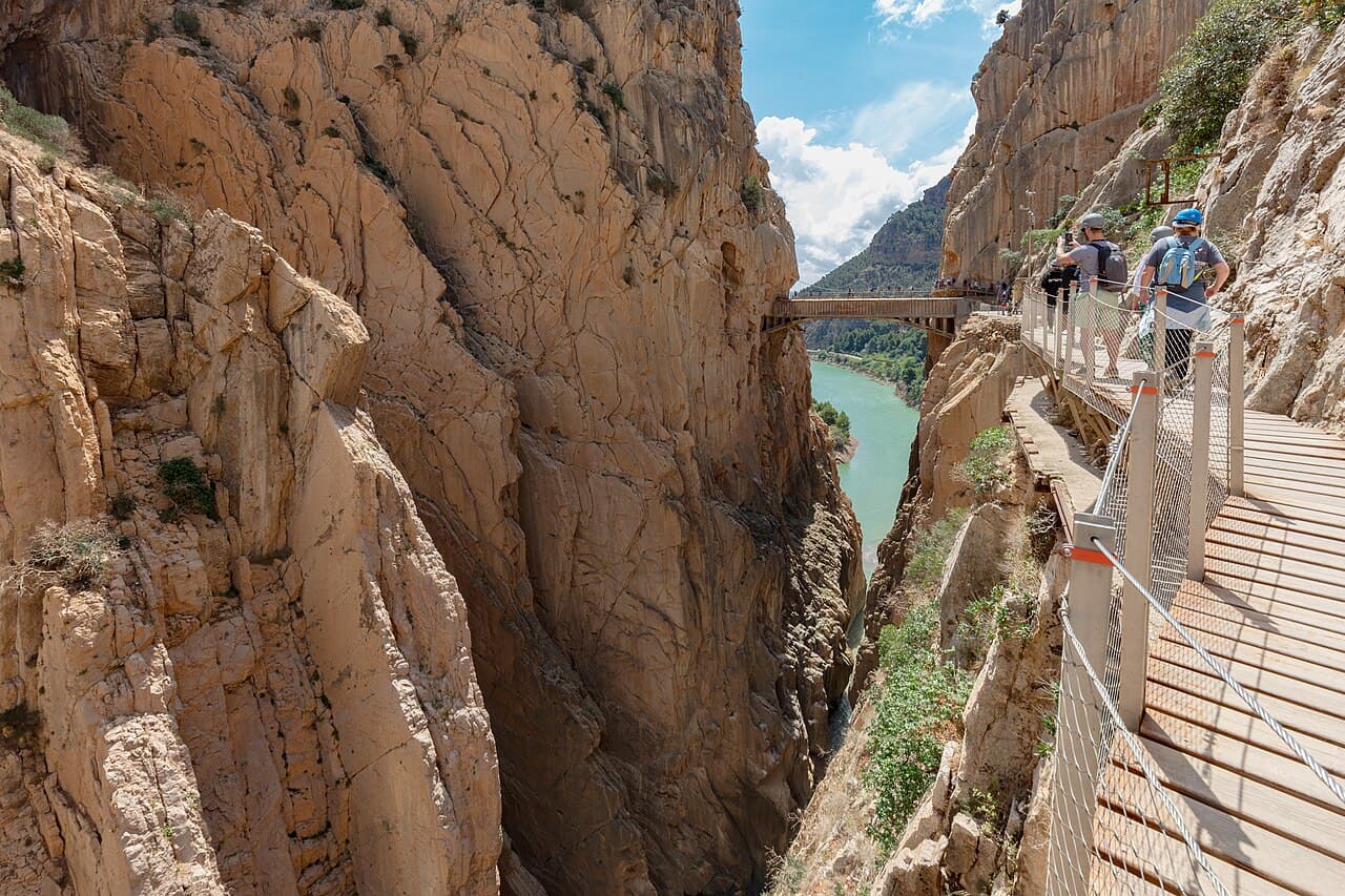 The walkway of the Caminito del Rey along the sheer cliffs of the El Chorro gorge